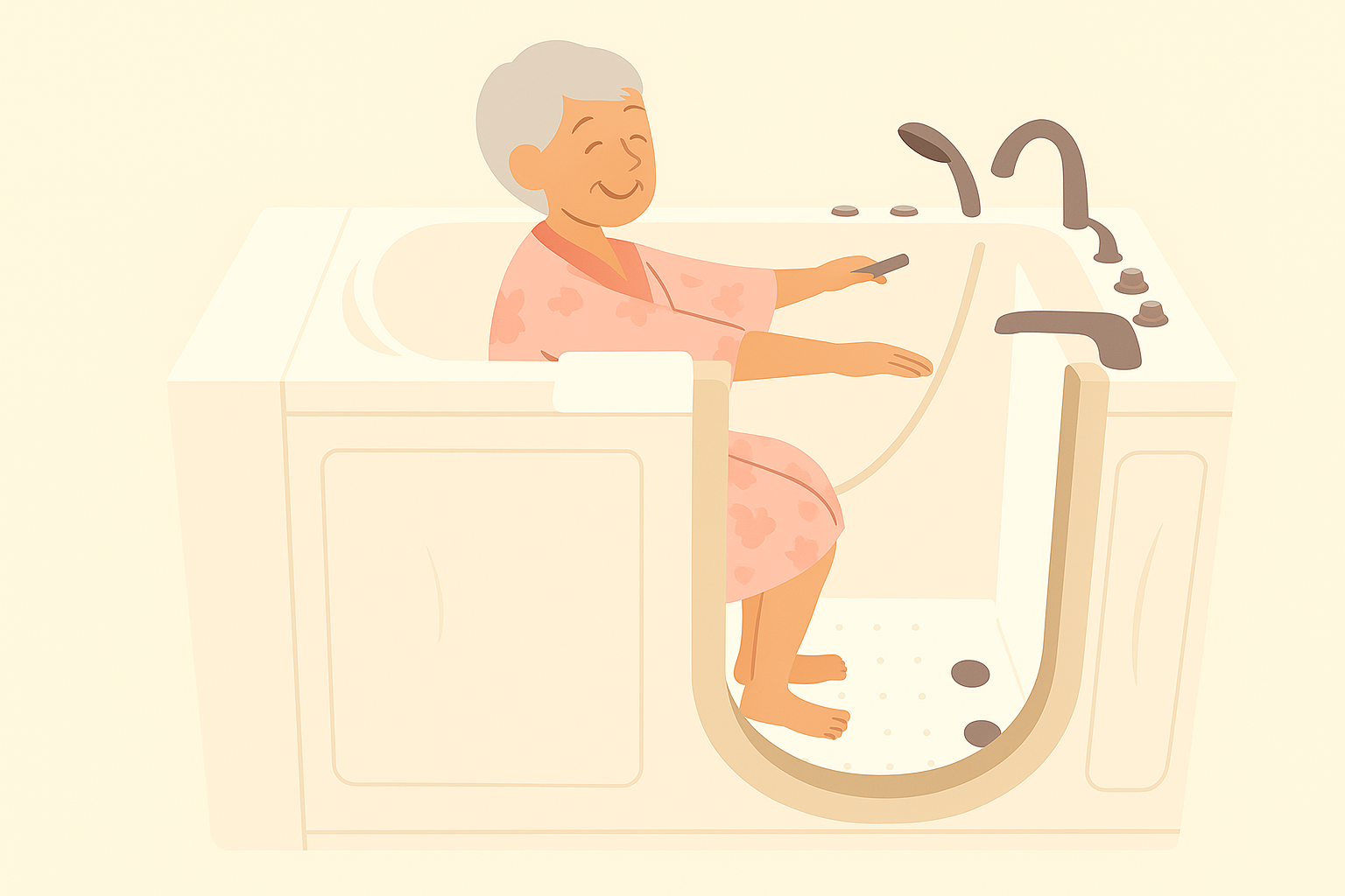 Senior person enjoying safe walk-in tub with easy access
